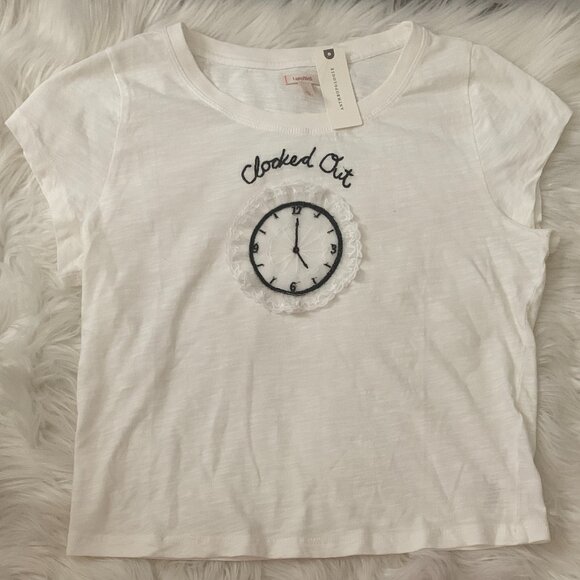 Anthropologie Tops - LYREBIRD Clocked Out Lace Cotton Short-Sleeve Baby Tee in White Sz MEDIUM